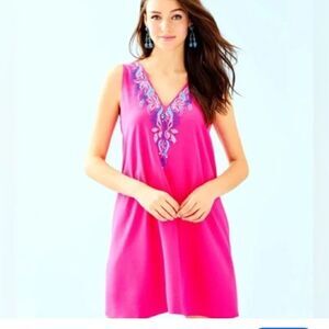Lilly Pulitzer Pink Embroidered Mini Dress. Size Large
